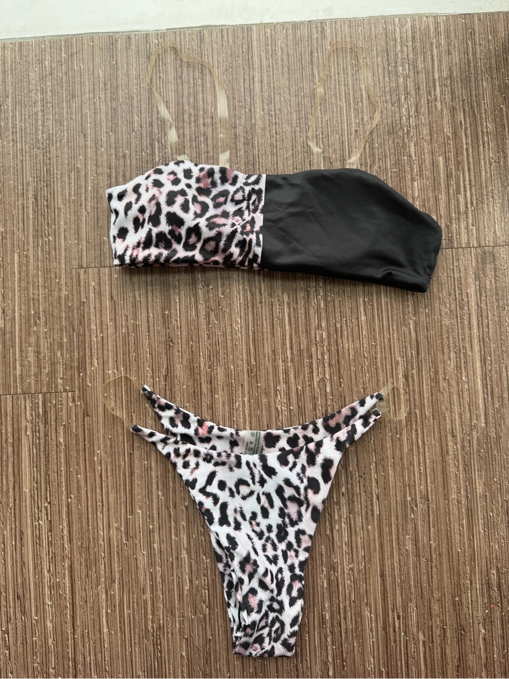SHEIN Black & Pink Leopard Print Girls Two-Piece Bikini